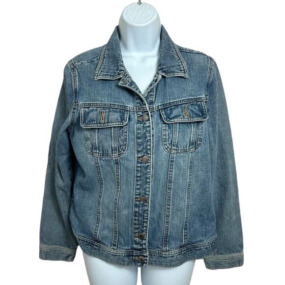 Vintage Y2K Old Navy Trucker Denim Jacket Sz M Light Blue Jean Wash - Picture 6 of 8